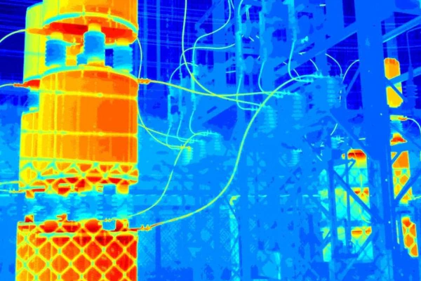 Imagem térmica de ativo em subestação elétrica.